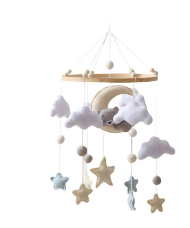 Handmade Felt Baby Crib Mobile – Clouds, Stars & Moon
