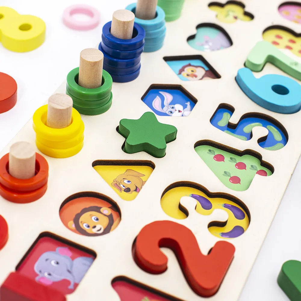 3-in-1 Wooden Learning Toy – Colors, Numbers & Shapes
