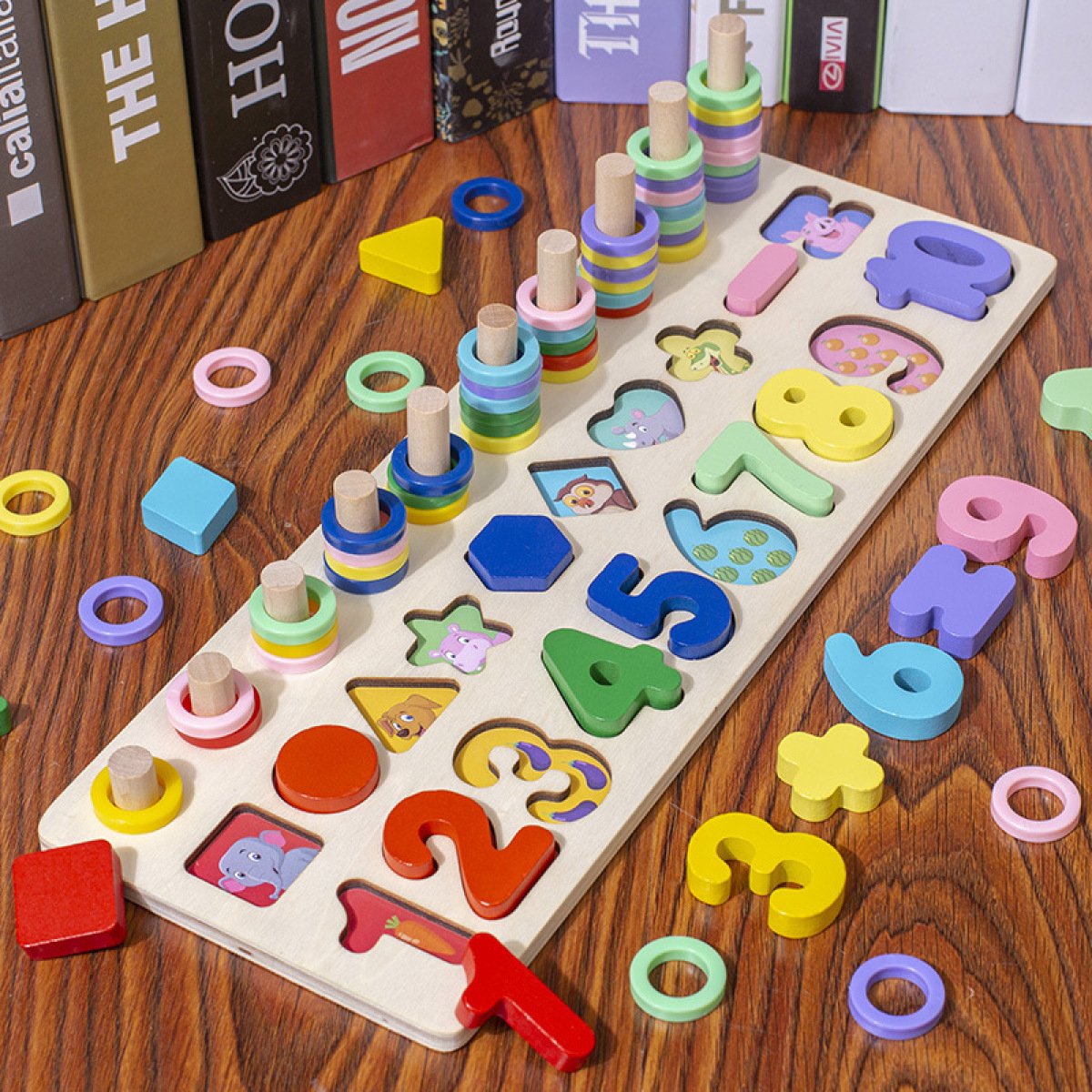 3-in-1 Wooden Learning Toy – Colors, Numbers & Shapes
