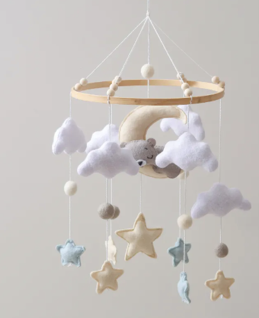 Handmade Felt Baby Crib Mobile – Clouds, Stars & Moon