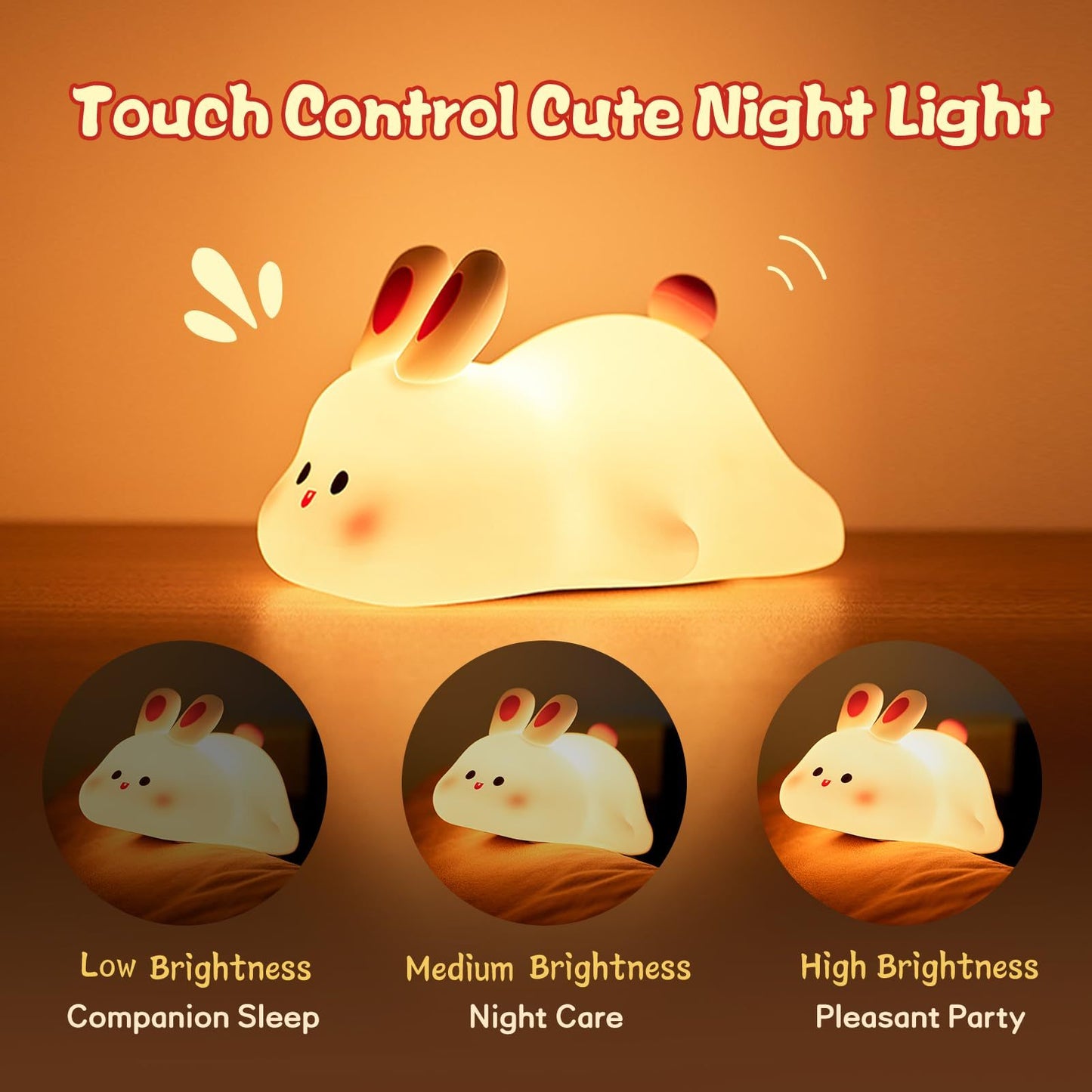 Cute Bunny LED Night Light – Touch Sensor Nursery Lamp
