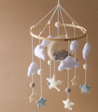 Handmade Felt Baby Crib Mobile – Clouds, Stars & Moon